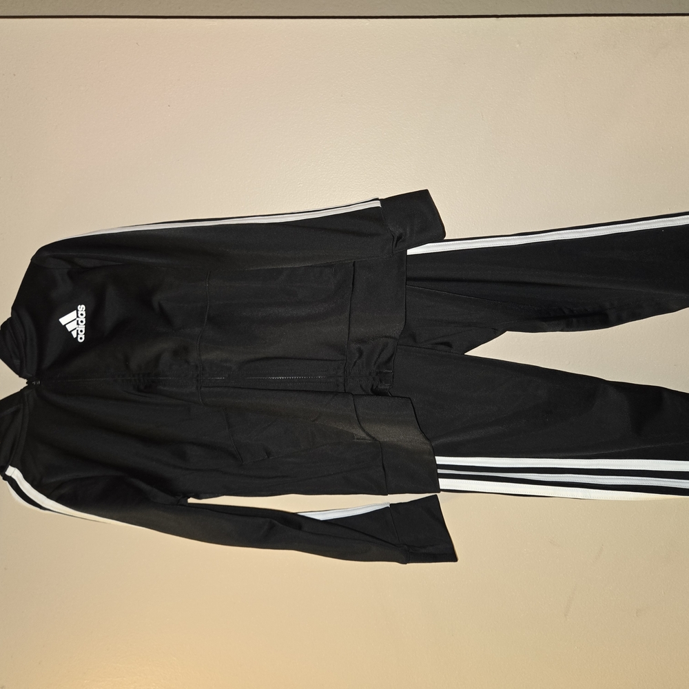 Adidas Black Track Suit with White Stripes